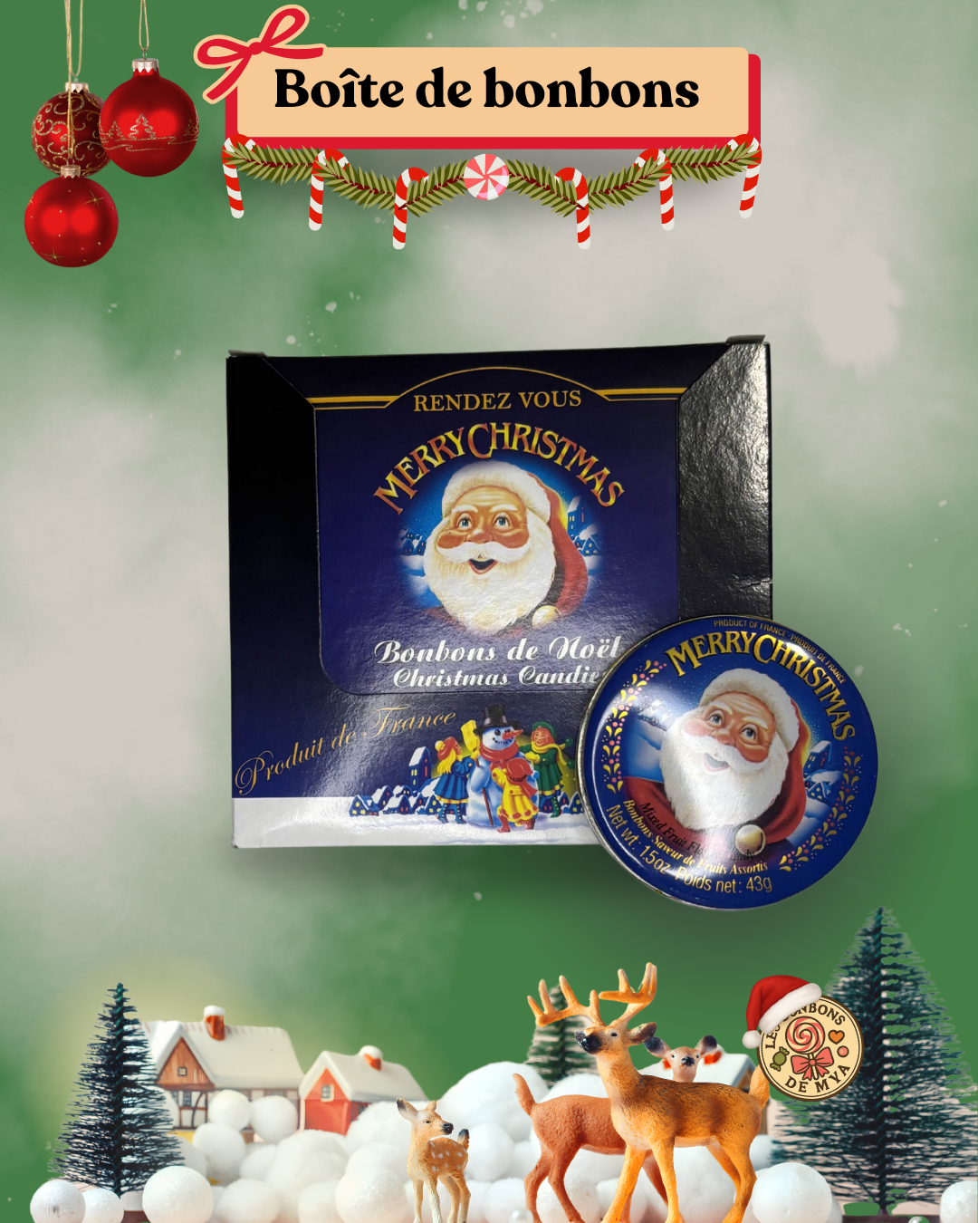 Petite boîte de bonbons ronds de Noël